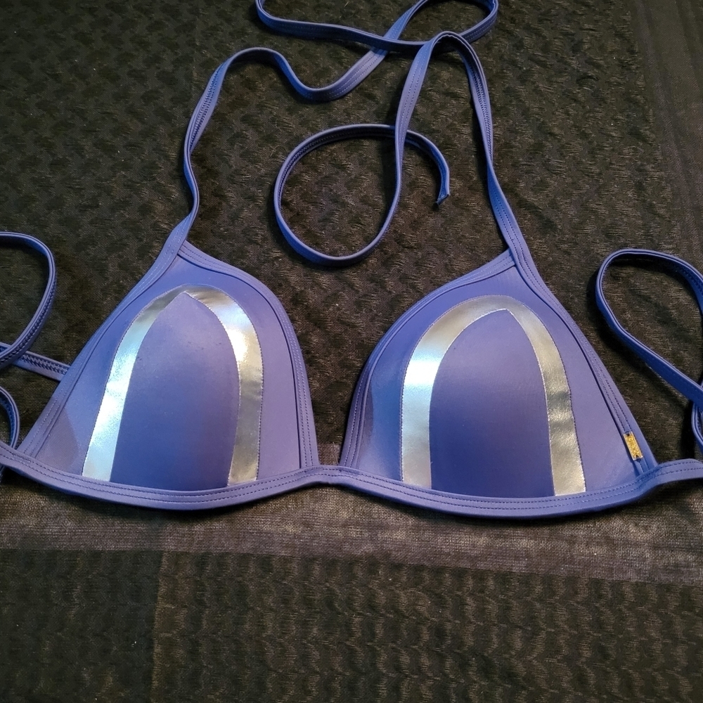Victoria's Secret Blue Silver Triangle Bikini Top Women's Size Large